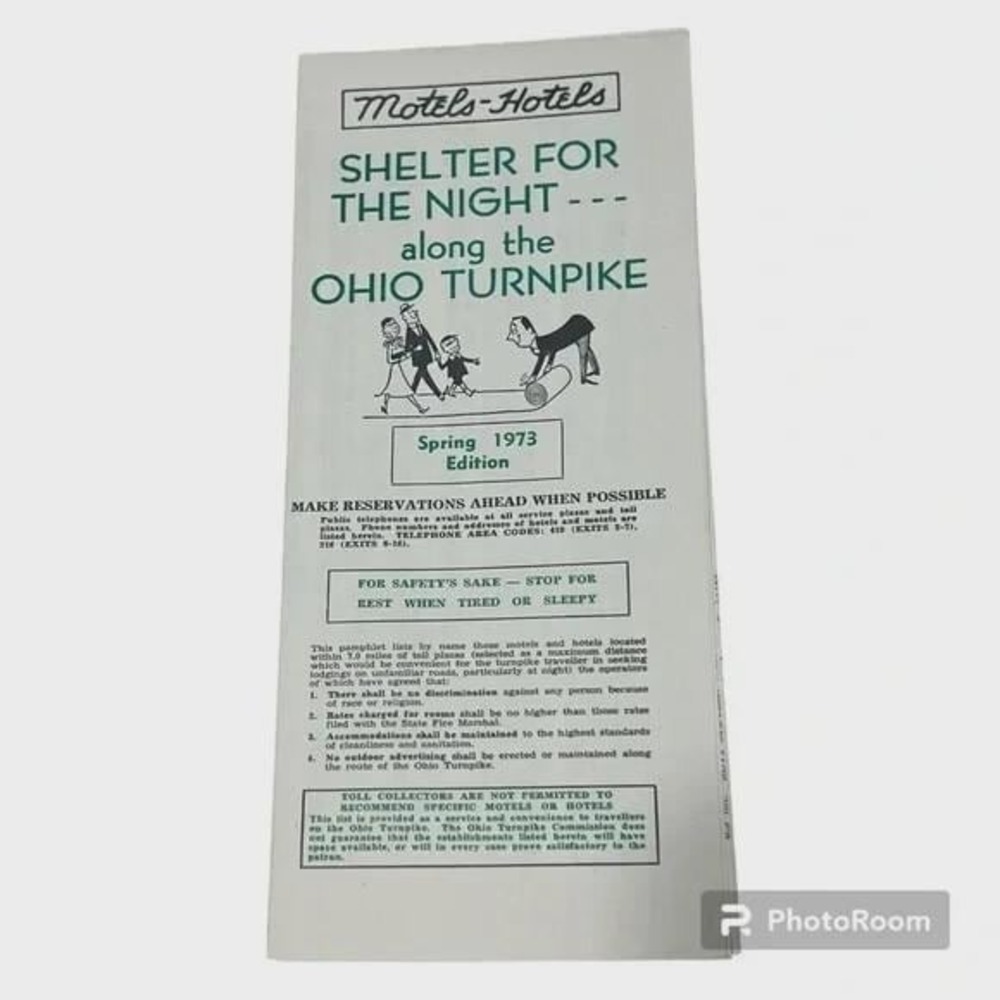 Vintage Travel Brochure Shelter For The‎ Night Along the Ohio Turnpike 1973